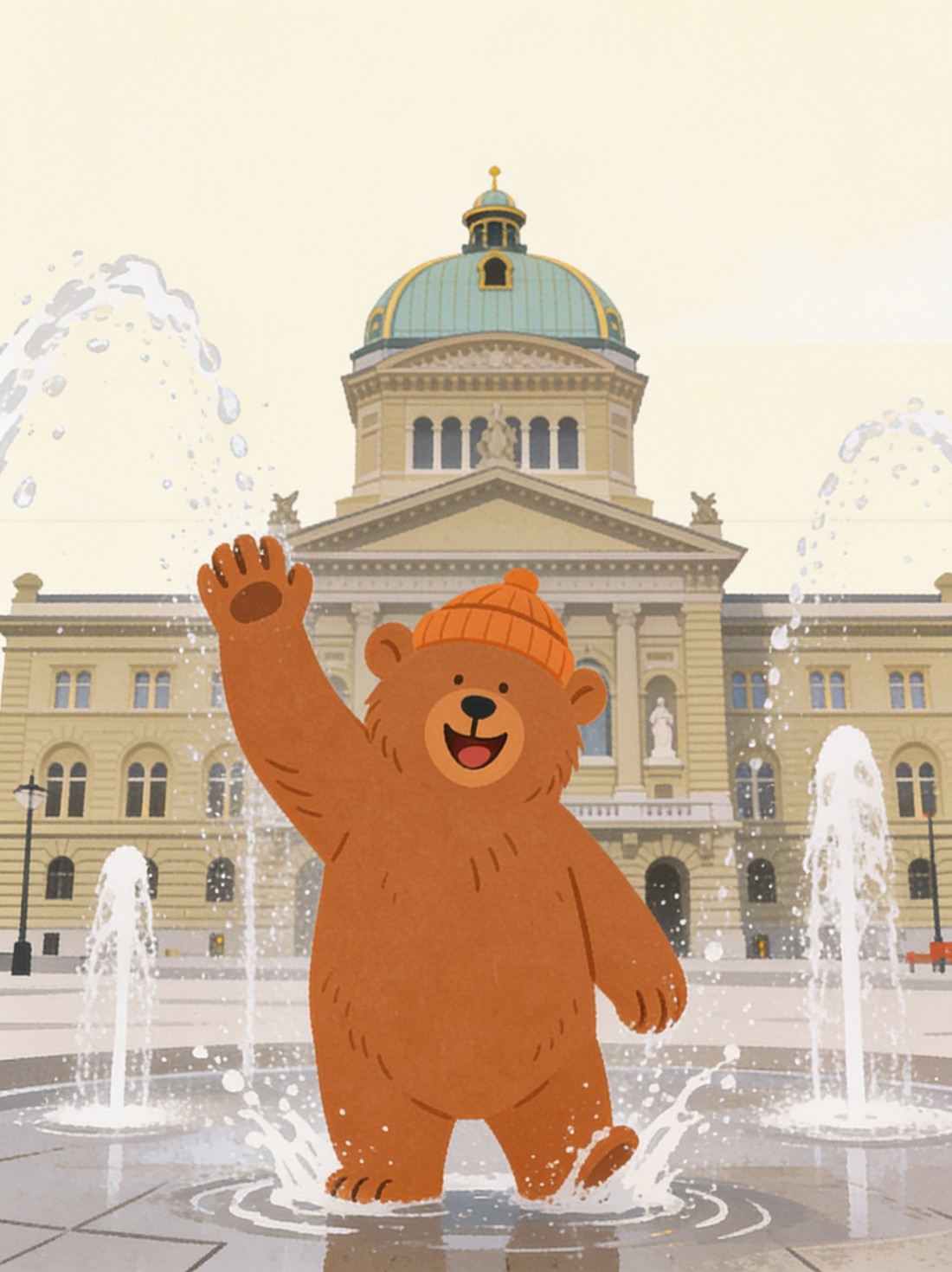Winkender Bär vor dem Bundeshaus